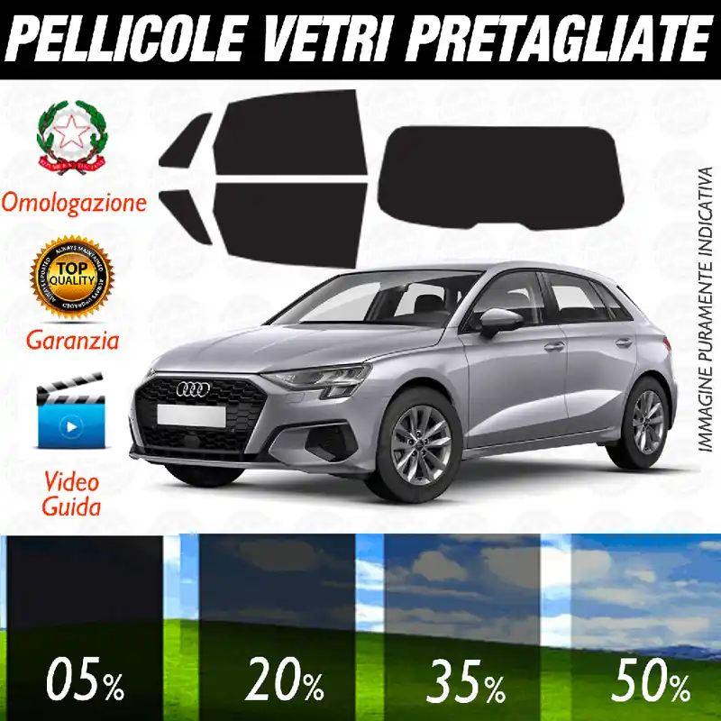 Audi A3 5P Sportback dal 2021 ad OGGI Pellicole Oscuramento Vetri Auto Pre Tagliate a Misura Promozione Esclusiva