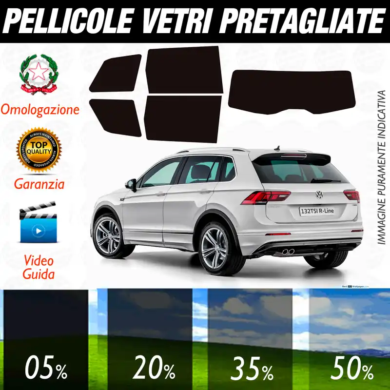 Ultimissimo Modello Volkswagen TIGUAN dal 2016 ad OGGI Pellicole Oscuramento Vetri Auto Pre Tagliate a Misura