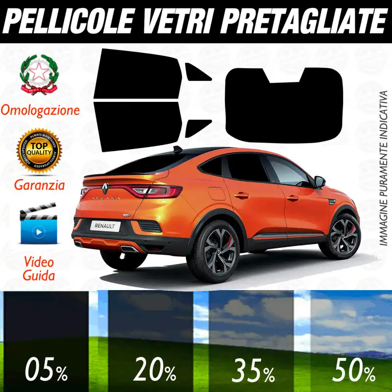 RENAULT ARKANA dal 2021 ad OGGI Pellicole Oscuramento Vetri Auto Pre Tagliate a Misura Reso Gratuito