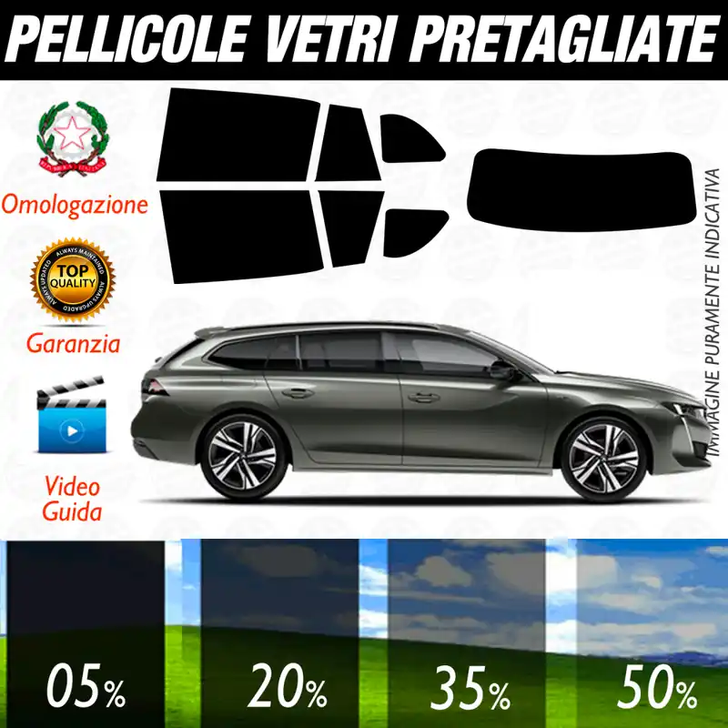Compra Adesso PEUGEOT 508 SW Dal 2019 ad OGGI Pellicole Oscuramento Vetri Auto Pre Tagliate a Misura