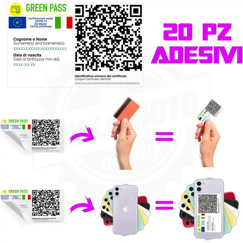 Più Venduto 20x Adesivi GREEN PASS Personalizzati con il vostro QR Code 8cm x 5cm Stickers
