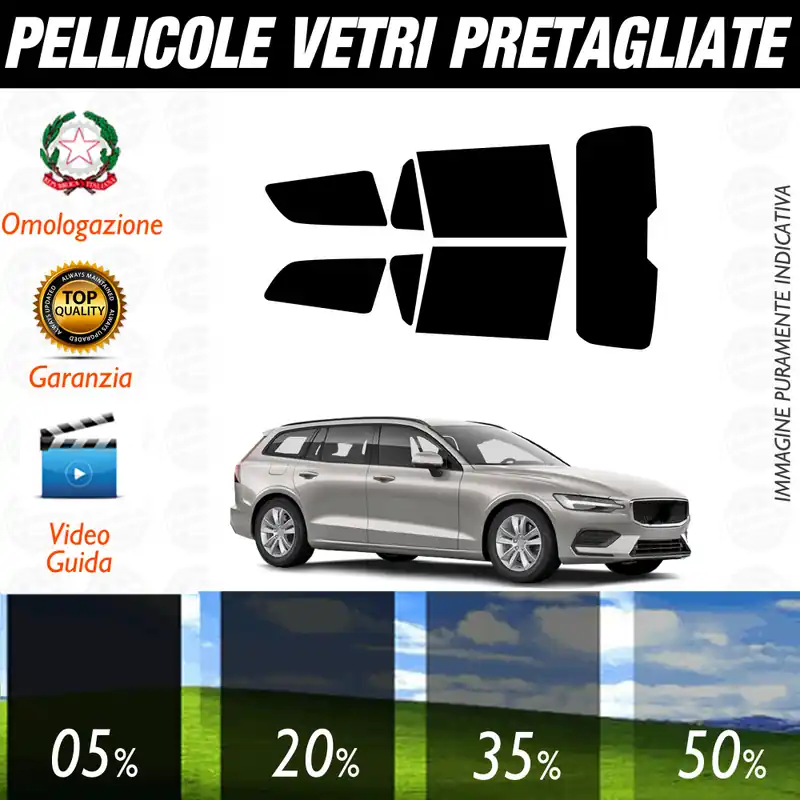 Ultimissimo Modello Volvo V60 Sw dal 2019 a Oggi Pellicole Oscuramento Vetri Auto Pre Tagliate a Misura