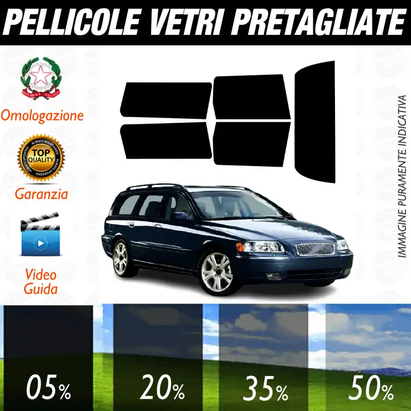 Volvo V70 Sw dal 2001 al 2007 Pellicole Oscuramento Vetri Auto Pre Tagliate a Misura Saldi