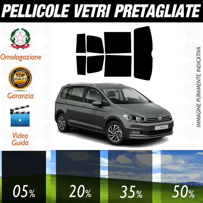 Nuova Collezione Volkswagen Touran dal 2010 al 2015 Pellicole Oscuramento Vetri Auto Pre Tagliate a Misura