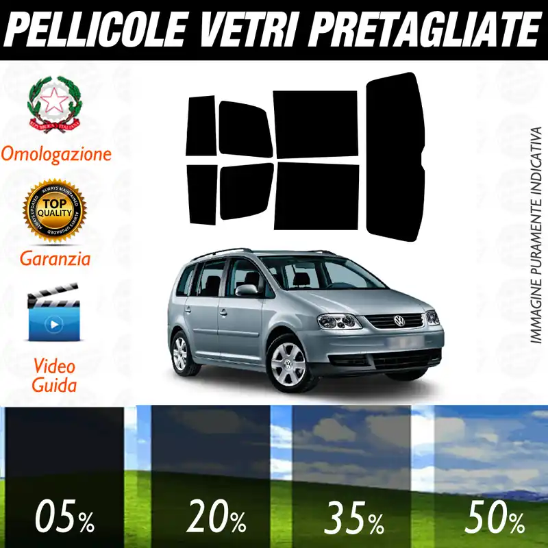 Volkswagen Touran dal 2003 al 2009 Pellicole Oscuramento Vetri Auto Pre Tagliate a Misura Ordina Subito
