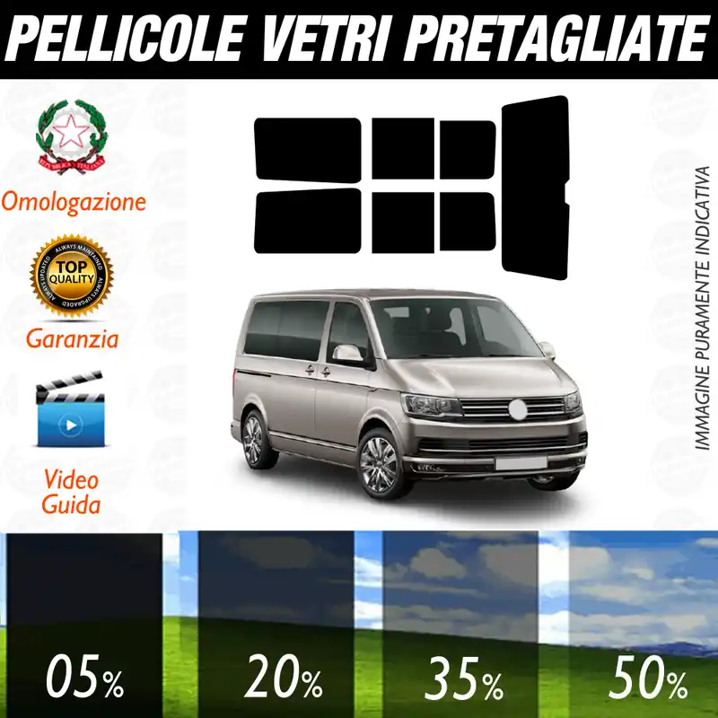 Volkswagen T6 dal 2013 al 2016 Pellicole Oscuramento Vetri Auto Pre Tagliate a Misura Ordina Subito