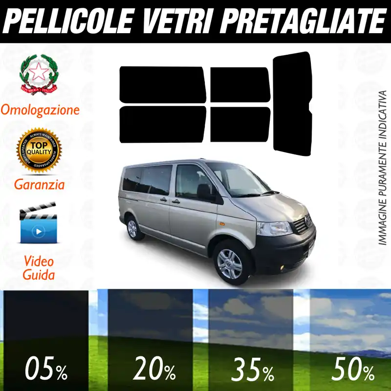 Volkswagen T5 dal 2004 al 2014 Pellicole Oscuramento Vetri Auto Pre Tagliate a Misura Subito Disponibile