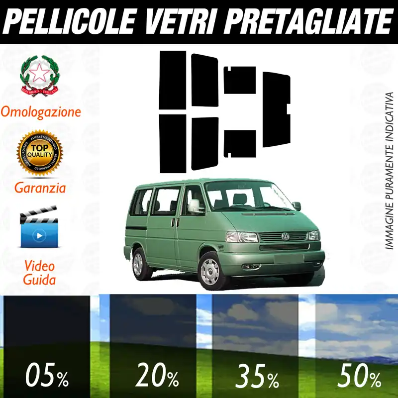 Prezzo Scontato Volkswagen T4 dal 2000 al 2003 Pellicole Oscuramento Vetri Auto Pre Tagliate a Misura