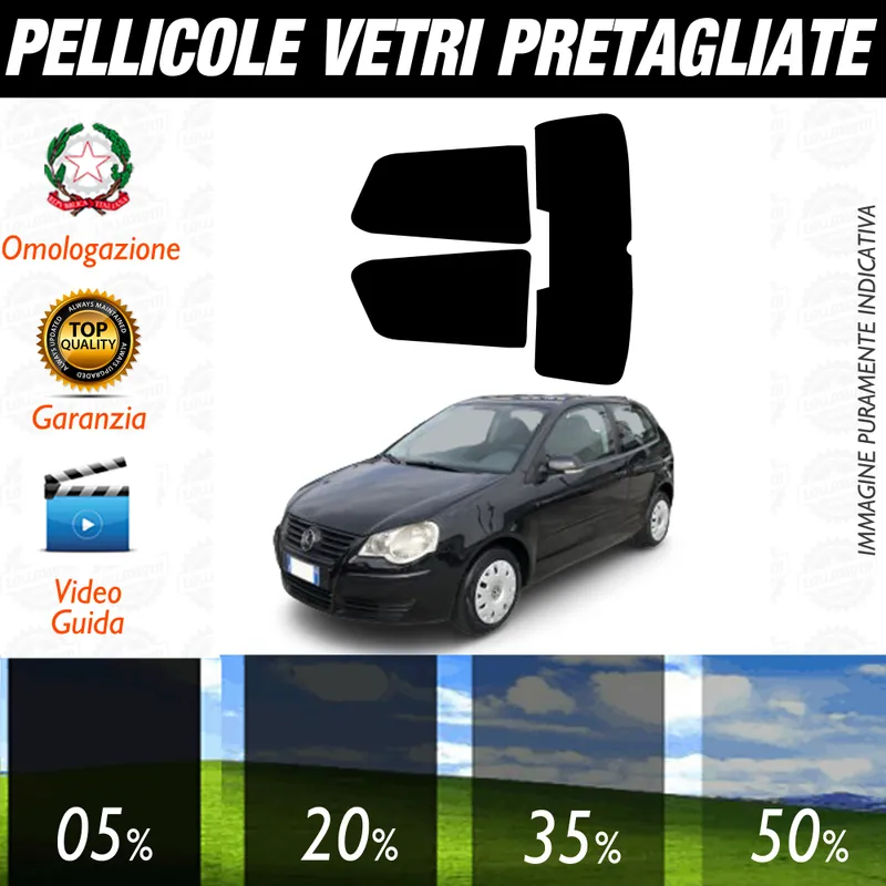 Volkswagen Polo 3p dal 2005 al 2009 Pellicole Oscuramento Vetri Auto Pre Tagliate a Misura Consegna Rapida