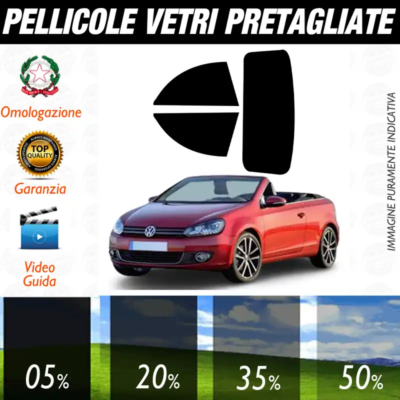 Volkswagen Golf Cabrio dal 2011 al 2016 Pellicole Oscuramento Vetri Auto Pre Tagliate a Misura Prezzo Scontato