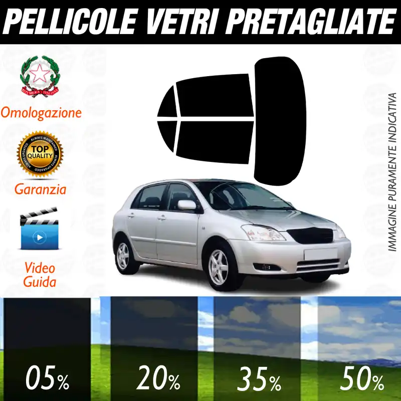 Novità Toyota Corolla 5P dal 2002 al 2004 Pellicole Oscuramento Vetri Auto Pre Tagliate a Misura
