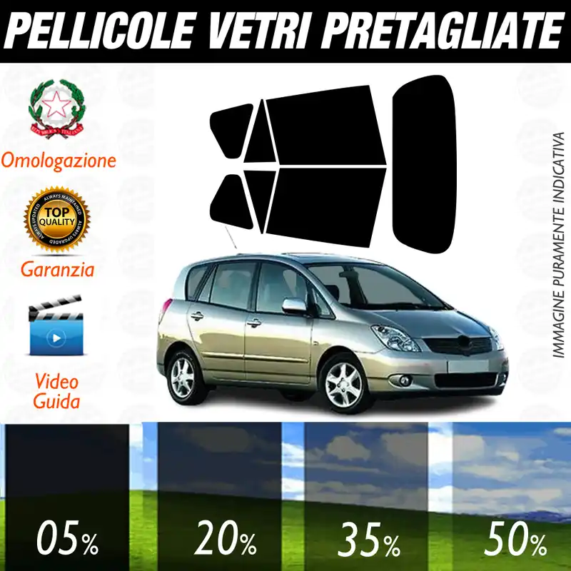 Toyota Corolla Verso dal 2002 al 2004 Pellicole Oscuramento Vetri Auto Pre Tagliate a Misura Ultimissimo Modello