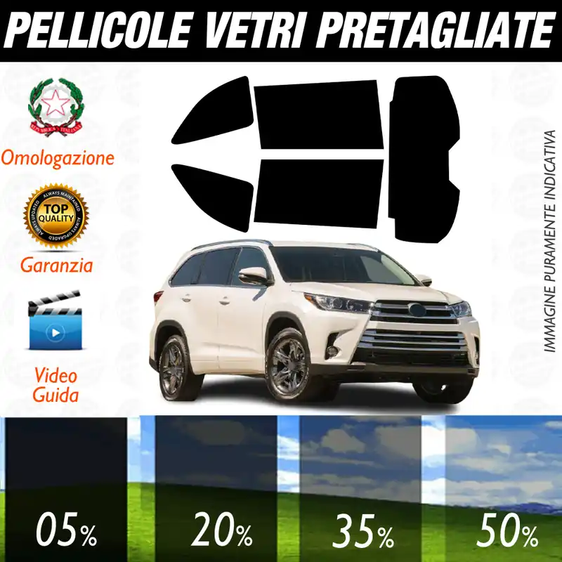 Toyota Highlander dal 2014 al 2019 Pellicole Oscuramento Vetri Auto Pre Tagliate a Misura Ultimissimo Modello