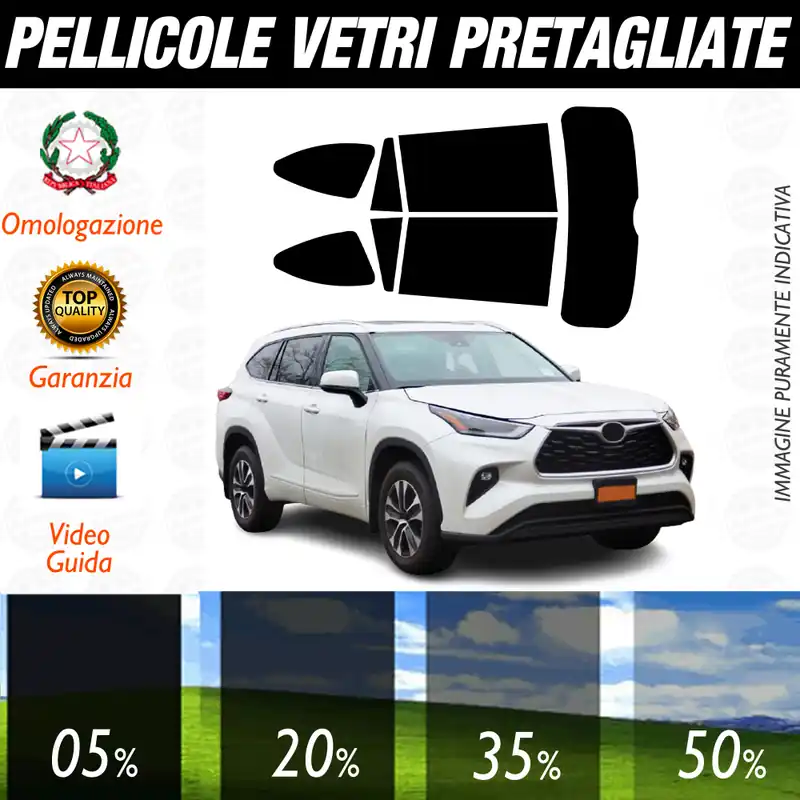 Toyota Highlander dal 2020 a Oggi Pellicole Oscuramento Vetri Auto Pre Tagliate a Misura Offerta Lampo