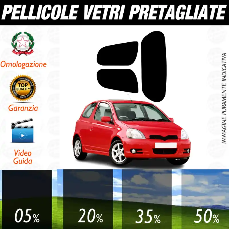 Toyota Yaris 3P dal 1999 al 2004 Pellicole Oscuramento Vetri Auto Pre Tagliate a Misura Nuovo Arrivo