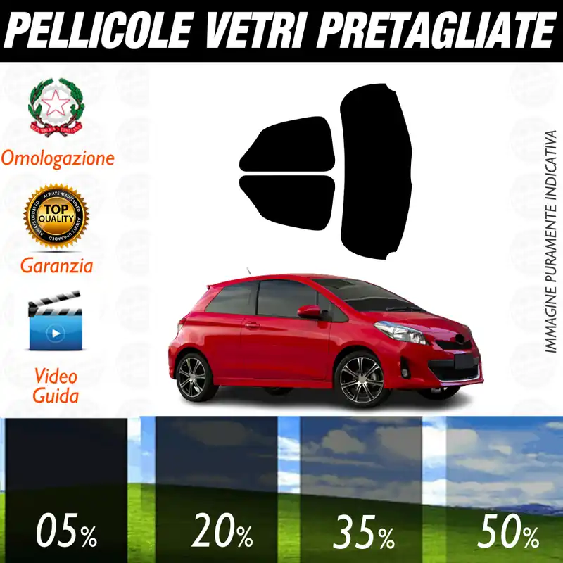 Toyota Yaris 3P dal 2011 al 2016 Pellicole Oscuramento Vetri Auto Pre Tagliate a Misura Reso Gratuito