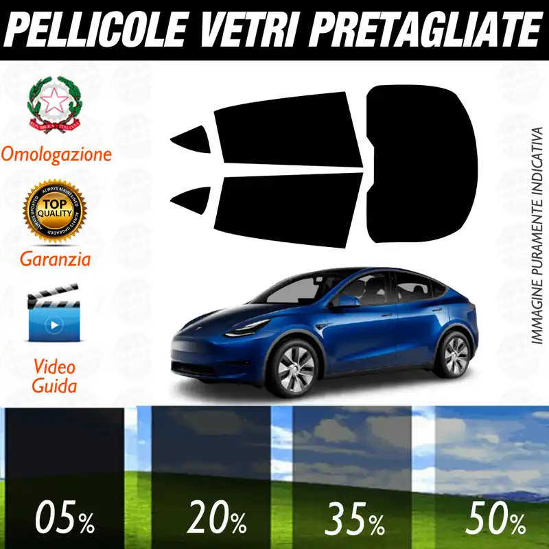 Offerta Tesla Model Y dal 2020 a Oggi Pellicole Oscuramento Vetri Auto Pre Tagliate a Misura