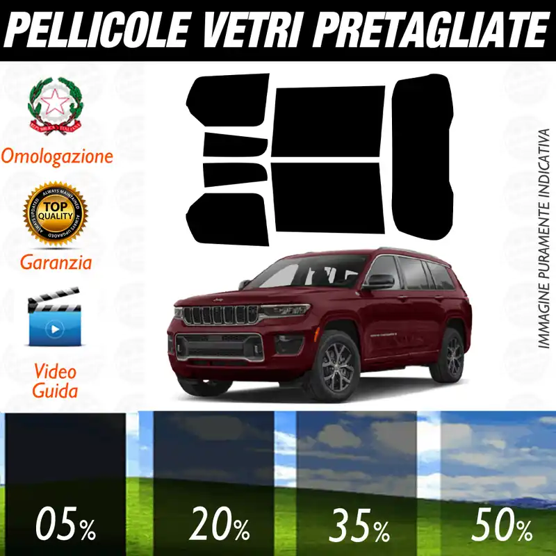 Jeep Grand Cherokee L dal 2021 a Oggi Pellicole Oscuramento Vetri Auto Pre Tagliate a Misura Prezzo Di Fabbrica
