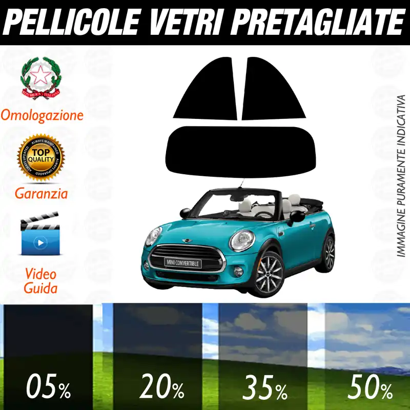Mini Cooper Convertibile dal 2016 a Oggi Pellicole Oscuramento Vetri Auto Pre Tagliate a Misura Offerta Limitata