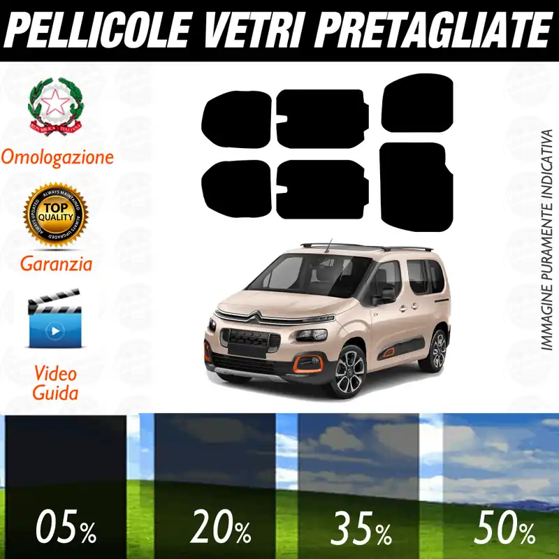 Compra Oggi Stesso Citroen Berlingo dal 2018 a Oggi Pellicole Oscuramento Vetri Auto Pre Tagliate a Misura