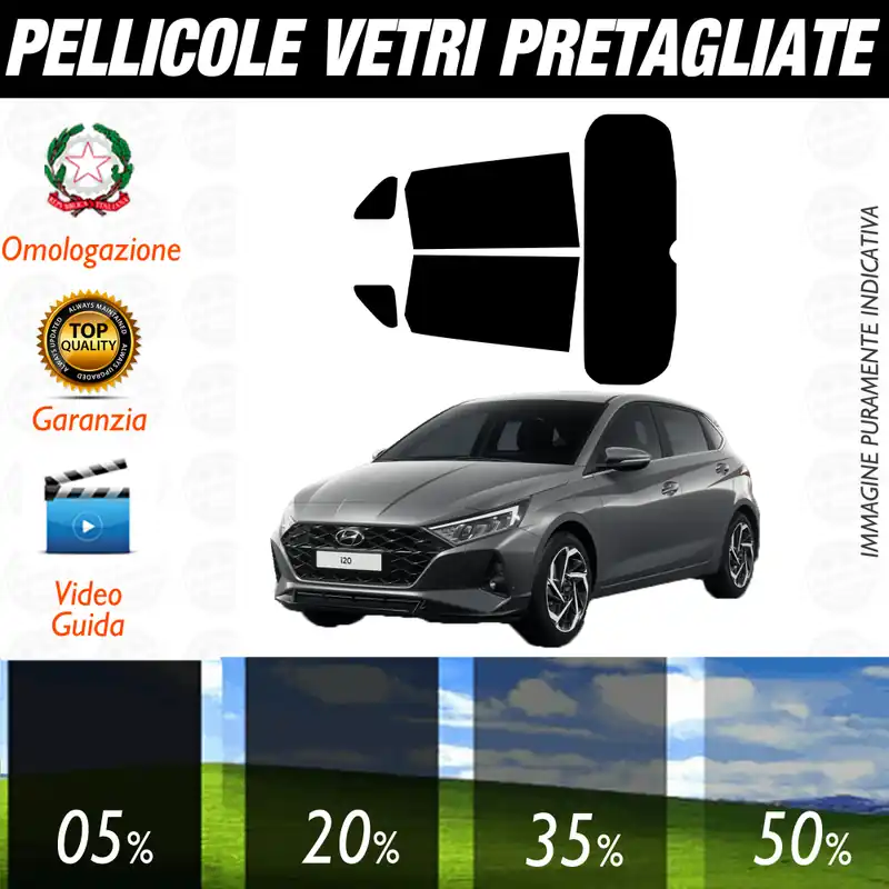 Hyundai I20 dal 2020 a Oggi Pellicole Oscuramento Vetri Auto Pre Tagliate a Misura Professionale