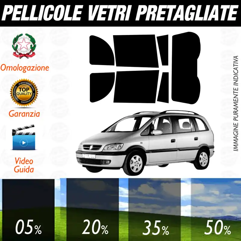 Spedizione Espresso Opel Zafira dal 1999 al 2005 Pellicole Oscuramento Vetri Auto Pre Tagliate a Misura