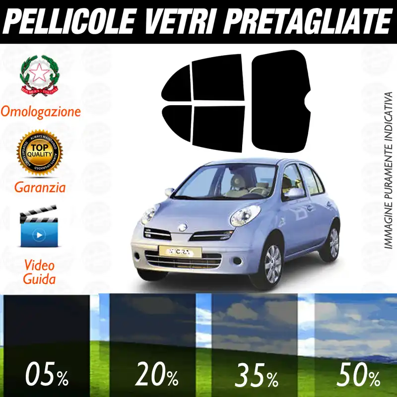 Esclusivo Nissan Micra 5P dal 2003 al 2010 Pellicole Oscuramento Vetri Auto Pre Tagliate a Misura