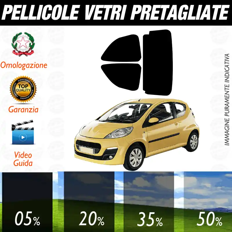 Peugeot 107 3P dal 2004 al 2009 Pellicole Oscuramento Vetri Auto Pre Tagliate a Misura Professionale