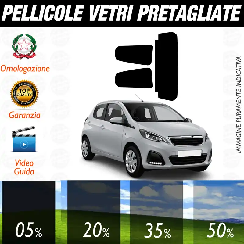 Peugeot 108 5P dal 2014 a Oggi Pellicole Oscuramento Vetri Auto Pre Tagliate a Misura Prezzo Conveniente