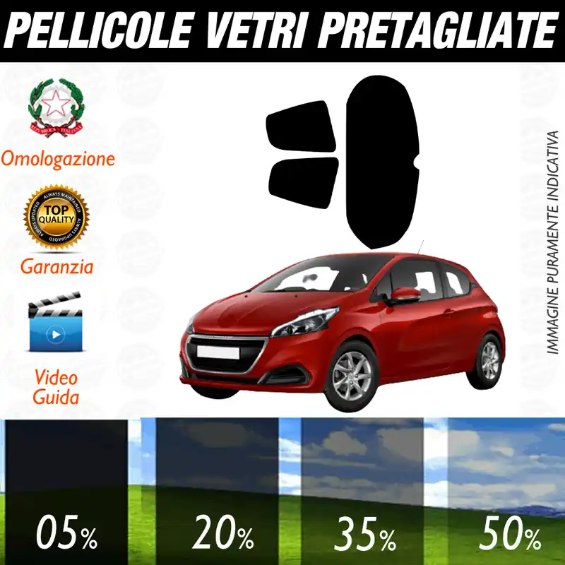 Ultimissimo Modello Peugeot 208 3P dal 2012 al 2018 Pellicole Oscuramento Vetri Auto Pre Tagliate a Misura