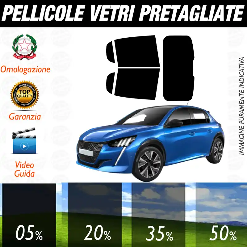 Peugeot 208 5P dal 2019 a Oggi Pellicole Oscuramento Vetri Auto Pre Tagliate a Misura Ordina Subito