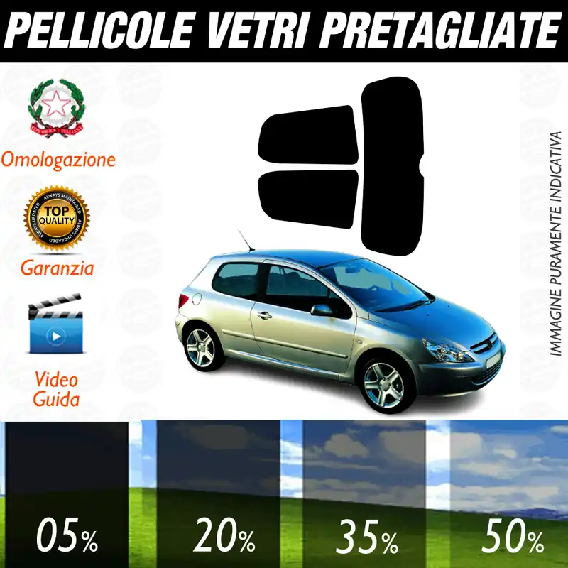 Più Venduto Peugeot 307 3P dal 2001 al 2006 Pellicole Oscuramento Vetri Auto Pre Tagliate a Misura