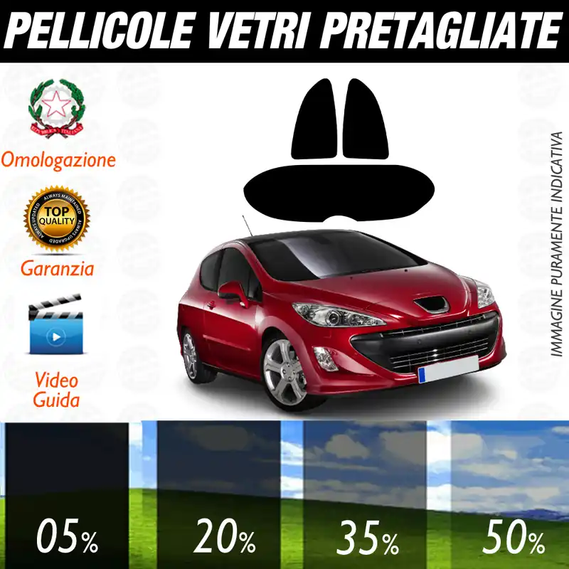 Peugeot 308 3P dal 2007 al 2013 Pellicole Oscuramento Vetri Auto Pre Tagliate a Misura Economico