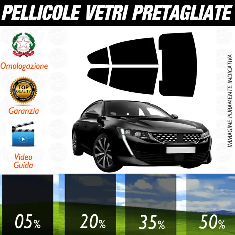 Peugeot 508 Berlina dal 2018 a Oggi Pellicole Oscuramento Vetri Auto Pre Tagliate a Misura Occasione