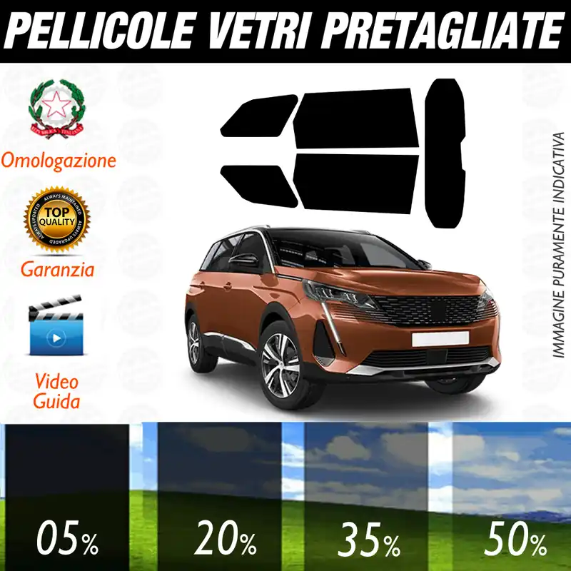Peugeot 5008 dal 2017 a Oggi Pellicole Oscuramento Vetri Auto Pre Tagliate a Misura Ultime Pezzi