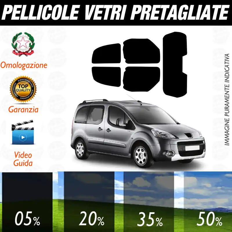 Compra Oggi Stesso Peugeot Partner dal 2008 al 2016 Pellicole Oscuramento Vetri Auto Pre Tagliate a Misura