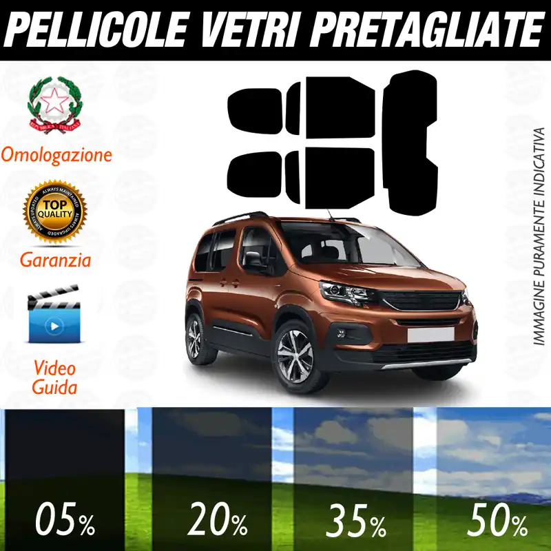Peugeot Rifter dal 2018 a Oggi Pellicole Oscuramento Vetri Auto Pre Tagliate a Misura Consegna Rapida