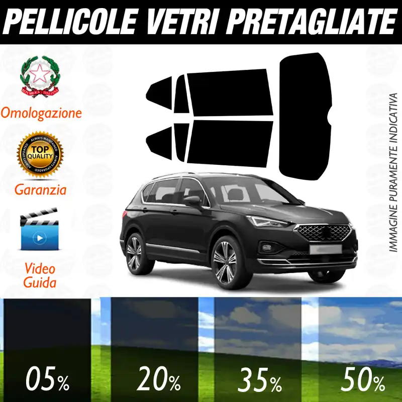 Seat Tarraco dal 2019 a Oggi Pellicole Oscuramento Vetri Auto Pre Tagliate a Misura Direttamente Dal Produttore