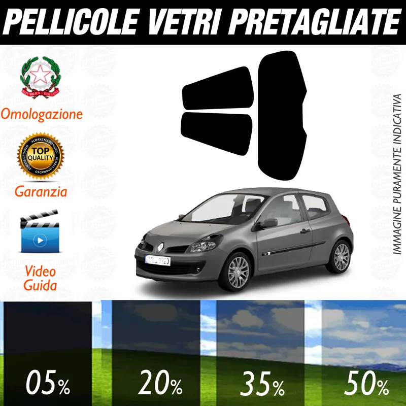 Renault Clio 3P dal 2006 al 2011 Pellicole Oscuramento Vetri Auto Pre Tagliate a Misura Prezzo Ridotto