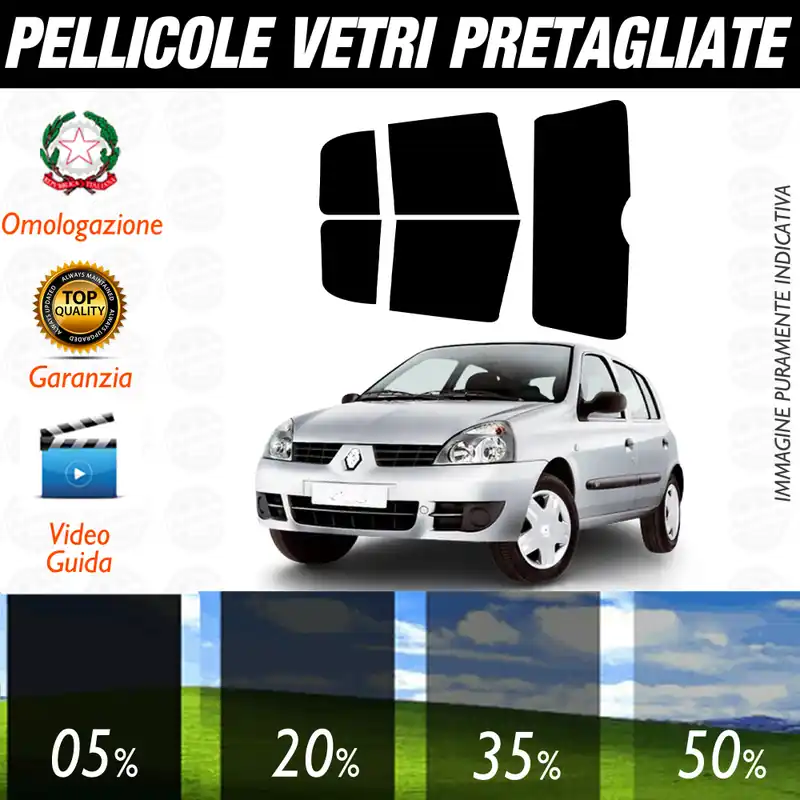 Renault Clio 5P dal 1999 al 2006 Pellicole Oscuramento Vetri Auto Pre Tagliate a Misura Miglior Prezzo