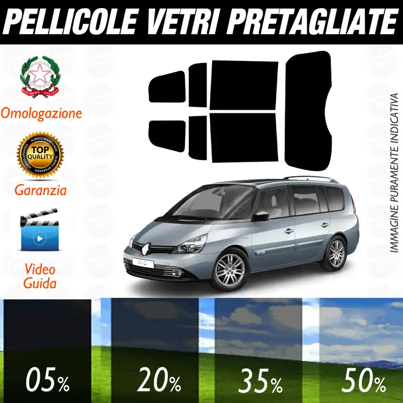 Renault Espace dal 2003 al 2007 Pellicole Oscuramento Vetri Auto Pre Tagliate a Misura Reso Gratuito