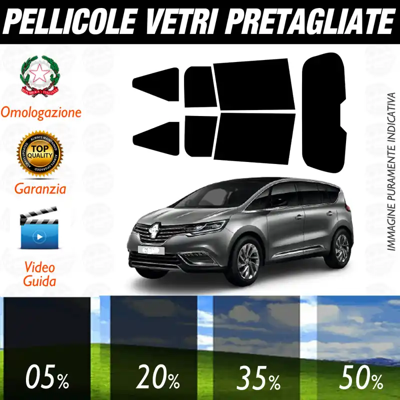 Ordina Subito Renault Espace dal 2016 a Oggi Pellicole Oscuramento Vetri Auto Pre Tagliate a Misura