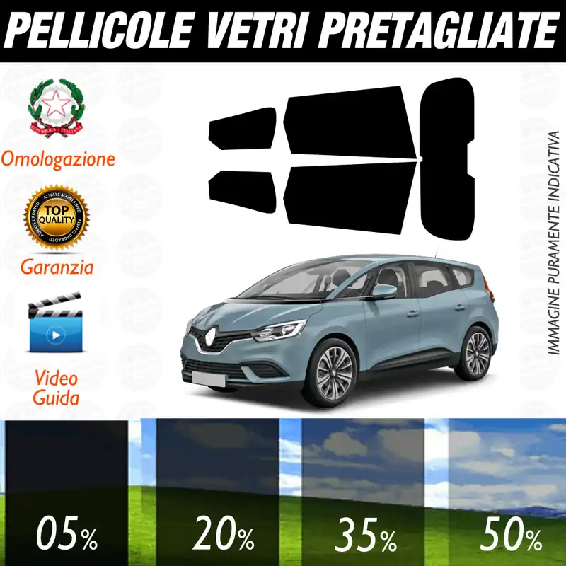 Novità Renault Grand Scenic dal 2017 a Oggi Pellicole Oscuramento Vetri Auto Pre Tagliate a Misura