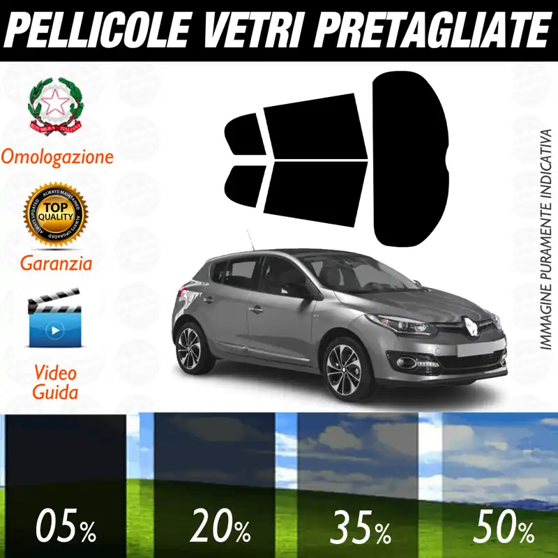 Renault Megane 5P dal 2008 al 2014 Pellicole Oscuramento Vetri Auto Pre Tagliate a Misura Miglior Prezzo