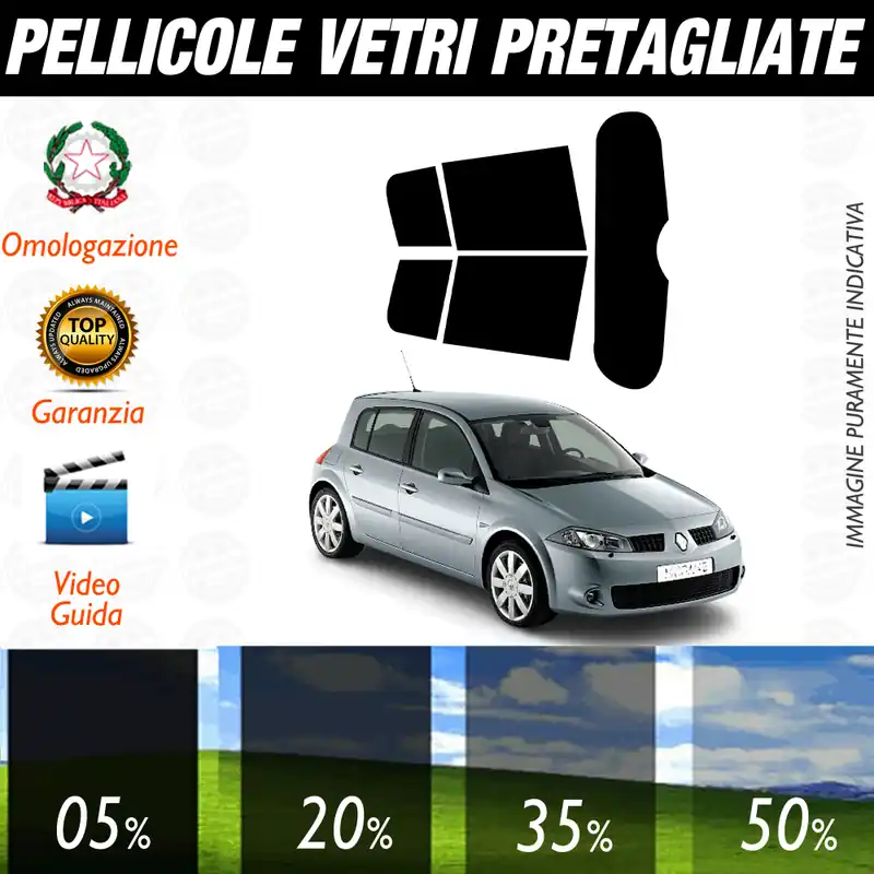 Più Venduto Renault Megane 5P dal 2002 al 2007 Pellicole Oscuramento Vetri Auto Pre Tagliate a Misura