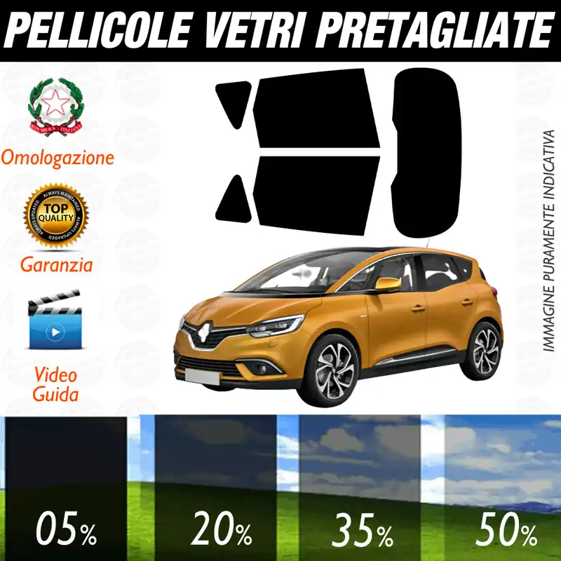 Spedito Oggi Renault Scenic dal 2009 a Oggi Pellicole Oscuramento Vetri Auto Pre Tagliate a Misura