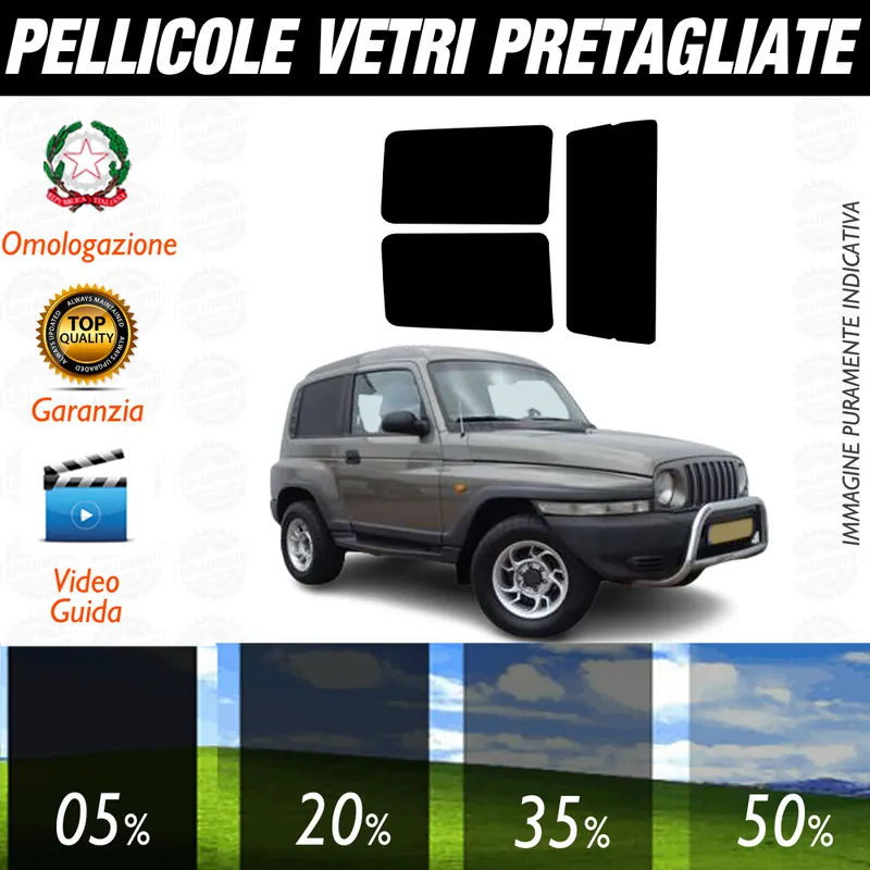 Nuova Collezione Ssangyong Korando 3P dal 1999 al 2006 Pellicole Oscuramento Vetri Auto Pre Tagliate a Misura