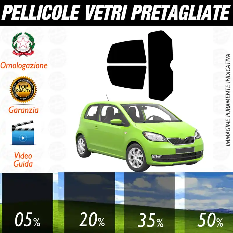 Pagamento Sicuro Skoda Citigo 3P dal 2012 a Oggi Pellicole Oscuramento Vetri Auto Pre Tagliate a Misura