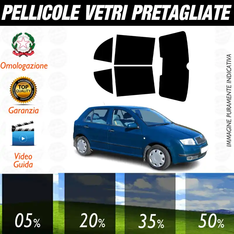 Solo Oggi Skoda Fabia 5P dal 2000 al 2004 Pellicole Oscuramento Vetri Auto Pre Tagliate a Misura