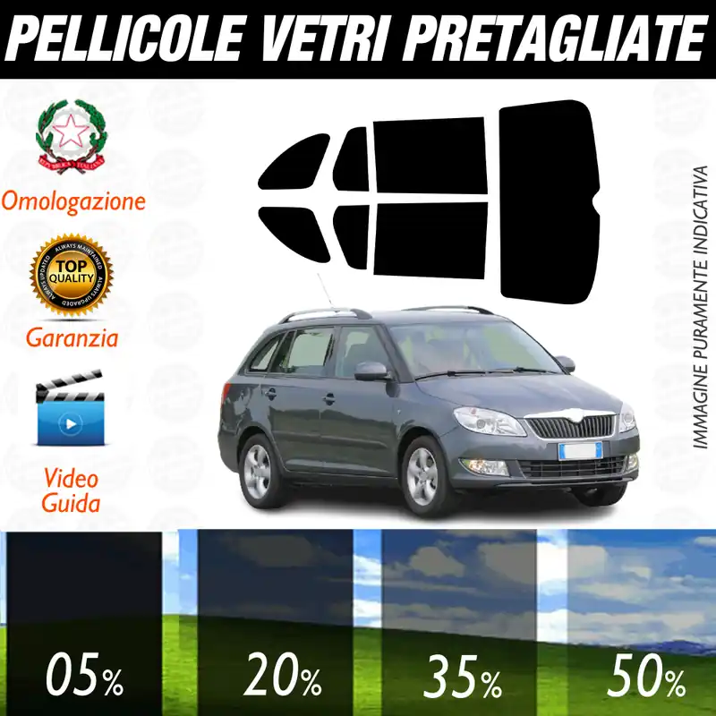 Skoda Fabia Sw dal 2007 al 2014 Pellicole Oscuramento Vetri Auto Pre Tagliate a Misura Pagamento Sicuro